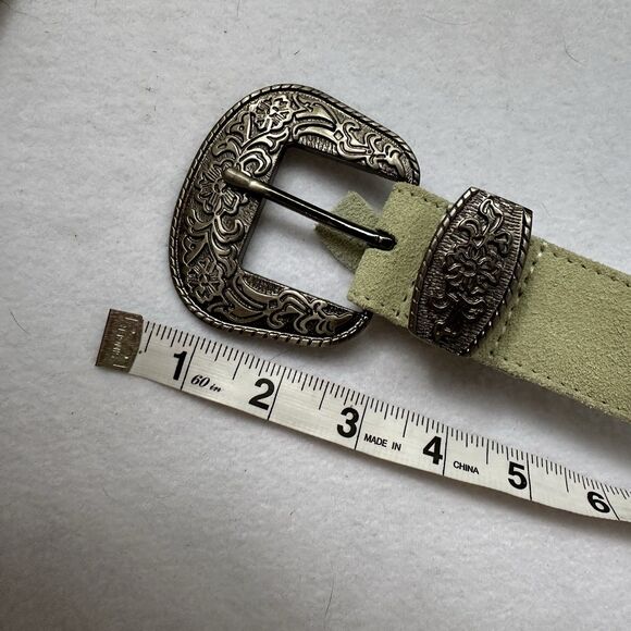 Free People Western Black Rock Olive Green Suede Gunmetal Skinny Belt S/M main image 5